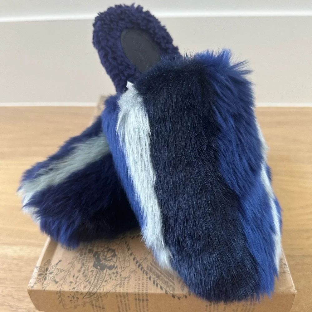 Free People Blue and Black Fur Slippers - Picture 2 of 12